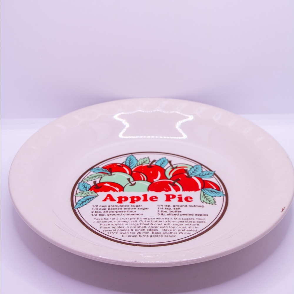 Vintage Fluted Ceramic Oven Safe Apple Pie Dish with Recipe